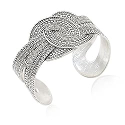 Silvertone Circle Detailed Theme Cuff Bracelet Fashion Jewelry