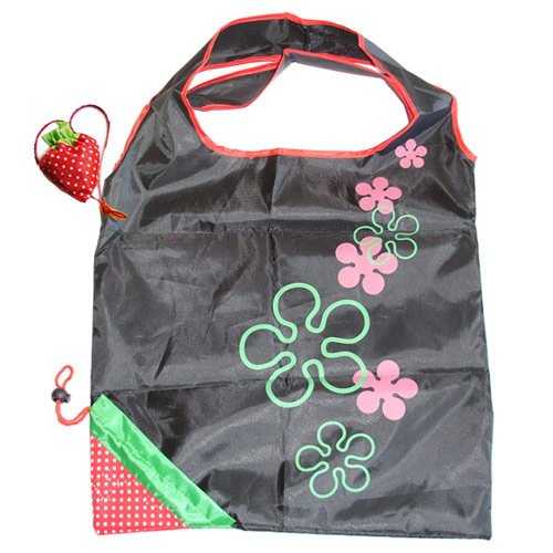Eco Shopping Bag - Foldable Strawberry, Black