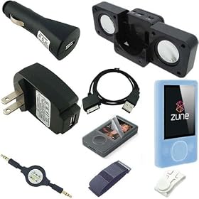Ultimate Premium Accessory Bundle Combo for Microsoft Zune 80GB / 120GB Series MP3 Player: Blue Silicone Skin Case Cover, USB 2in1 Data Sync Cable, USB Car Charger, USB Wall / Travel / AC Adapter Charger, 3.5mm Auxillary Retractable Cable, Belt Clip, Armband, Portable Foldable Speaker Dock, and a Screen Protector