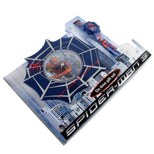 Marvel Spider-Man Uhren-Set Spiderman Groesse: 15 x 4 cm Farbe: blau Lieferumfang: Wanduhr + Armbanduhr