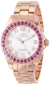 Invicta Women's 14153 Angel Mother-Of-Pearl Dial Rhodolite Garnet Accented 18k Rose Gold Ion-Plated Stainless Steel Watch