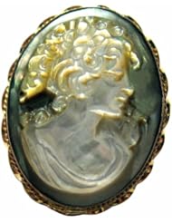 Cameo Pin Pendant Master Carved, Mother of Pearl Sterling Silver 18k Gold Overlay Italian