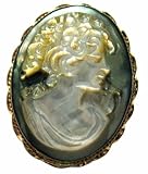 Cameo Pin Pendant Master Carved, Mother of Pearl Sterling Silver 18k Gold Overlay Italian