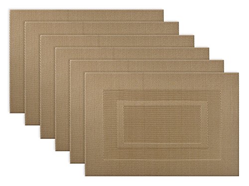 DII Everyday, Easy to Clean Indoor/Outdoor Woven Vinyl Double Border Placemats, 13x18", Copper - Set of 6
