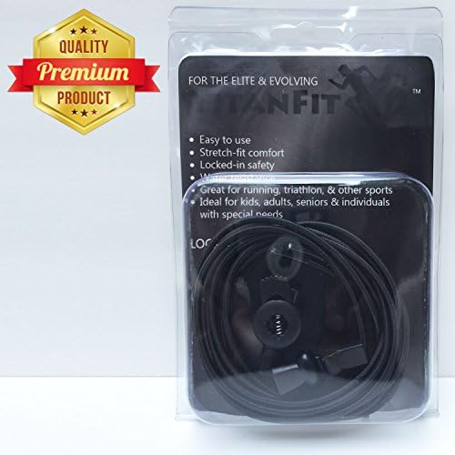 TitanFit4U Lock 'N' Clip Laces - Premium Elastic No Tie Shoelace - Latest High Quality Trainer Laces for Sport and Active Running - Cool Style Colored Shoe Laces for Kids and Adults - Custom Fit Footwear Lace w/ Durable Clip - Lifetime Guarantee (Black)