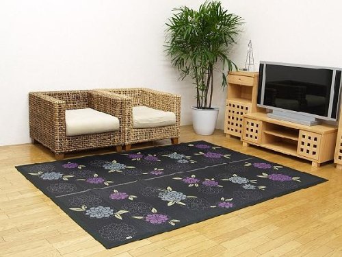 【数量限定半額セール！送料無料】 国産い草ラグカーペット 『菊ロマン』 サイズ：約191x250cm カラー：ブラック（#1709910*) 