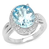 5.25 Carat Genuine Blue Topaz & Diamond Silver Ring
