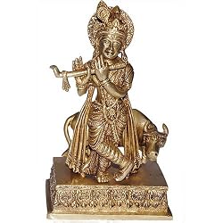 Hindu God Religious Statue Krishna Brass Sculpture 8 x 5 x 3 inches (krishnab011)