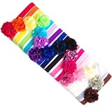 Ema Jane - Mini Satin Mesh Hair Flowers Glued to Iridescent Skinny Headbands (18 Pack)