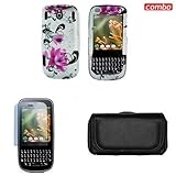 Palm Pixi CDMA Sprint Combo Red Flower on White Design Protective Case Faceplate Cover + LCD Screen Protector + Black Horizontal Leather Pouch for Palm Pixi CDMA Sprint