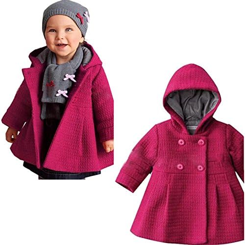 Spunky Kids SPUNKYKIDS Baby Girl's Hooded Wool Cotton Trench Coat 24MO Rose