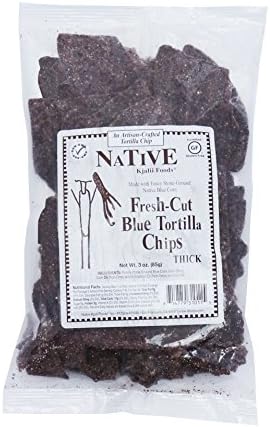 Native Kjalii Foods Fresh Cut Thick Blue Corn Tortilla Chips, 3 Ounce (Pack of 10)