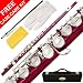 120-RD - RED/NICKEL Keys Closed C Flute Lazarro+Pro Case,Care Kit - 10 COLORS Available ! CLICK on LISTING to SEE All Colors