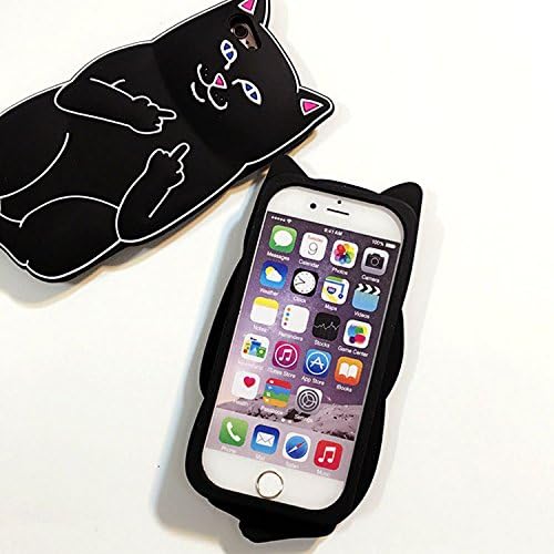 TCCEL® 3D Cute Pocket Kitty Finger Cat RIPNDIP Soft Silicone Case Cover for iPhone 6 6s (Black for iPhone 4.7inch)