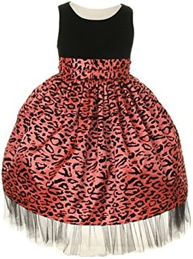 Big Girls Coral Velvet Top Taffeta Cheetah Print Flower Girl Dress 12