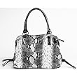 Large Black and Grey Snake Print Faux Leather Handbag By Fash