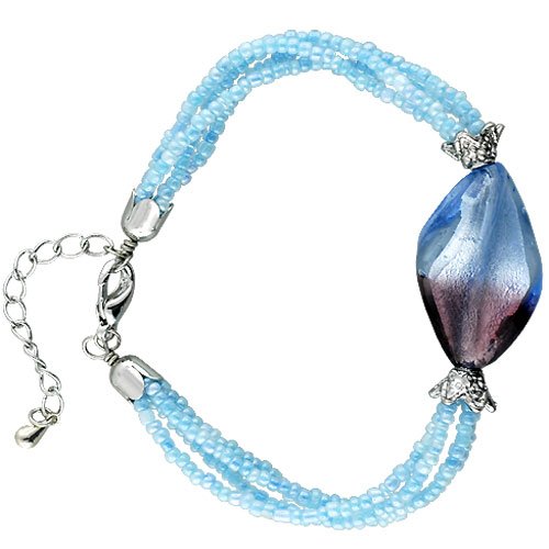 Blue And Purple Twist Leaf Murano Glass Bracelets