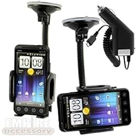 HTC EVO 3D 4G Sprint Adjustable Car Windshield Dash Mount Cradle Holder Kit + Micro USB Rapic Car Charger 3VO