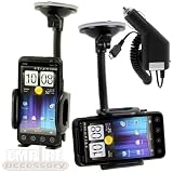 HTC EVO 3D 4G Sprint Adjustable Car Windshield Dash Mount Cradle Holder Kit + Micro USB Rapic Car Charger 3VO