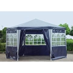 Pavillon PE Gartenzelt 6-Eck mit 6 Seitenteilen in Blau