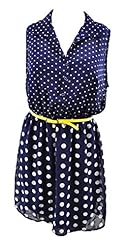 Junior Sleeveless Above the Knee Belted Polka Dot Print Polyester Elasticized   Waistline  Shirt Mini Dress 