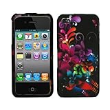 Purple Orange Green Flower Butterfly Rubberized Snap on Design Hard Case Faceplate for Apple Iphone 4g 4th Generation / Verizon / Atandt (Black Iphone Only)