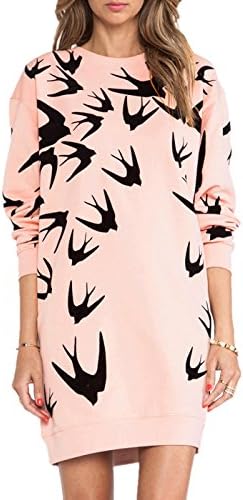 Sheinside® Women's Pink Long Sleeve Swallow Print Sweatshirt Dress (S, Pink)