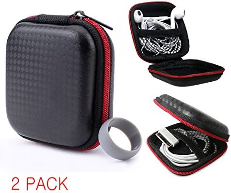 CAYOO 2 Pack Portable Square Shaped Carrying Hard Case Protective Storage Bag for Bluetooth Earphone Earbuds iPod MP3 MP4 Headphone Headsets（free Silicone Ring for 2 pack)