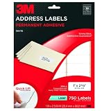 3M Permanent Adhesive Address Labels, 1 x 2.6 Inches White, Laser, 750 labels per pack (3100-A) (Office Product) newly tagged