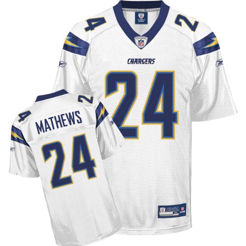 Reebok San Diego Chargers Ryan Mathews Replica White Jersey Medium