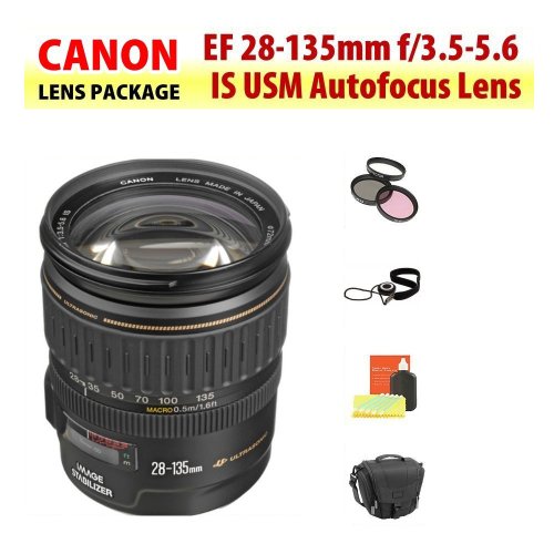 Canon EF 28-135mm f/3.5-5.6 IS Image Stabilizer USM Autofocus Lens + Filter Kit + Lens Cap Keeper + Cleaning Kit + Camera Holster Case