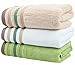 Moolecole Jacquard Towel Bamboo Fiber Striped Towels Soft Hand Towel 160-gram 13.5''x 30'' (2, Green)