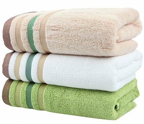 Moolecole Jacquard Towel 100% High-quality Bamboo Fiber Striped Towels Soft Hand Towel 160-gram 13.5''x 30'' (1, Green)