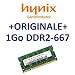 M�moire Hynix original 1 Go 200 broches DDR2-667 PC2-5300 SO-DIMM ( HYMP112S64CP8-Y5 ) portable ordinateur DDR2 + Apple MacBook + MacBook Pro + iMac + mac mini (2006/2007) - 100% compatible de DDR2-533 PC2-4200