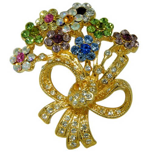 Gold Plated Ribbon Bouquet Flower Pin Brooch