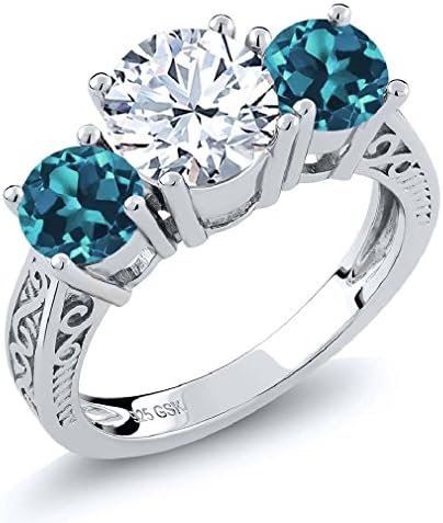 Pink Cookie Round White and London Blue Topaz Silver 3-Stone Ring