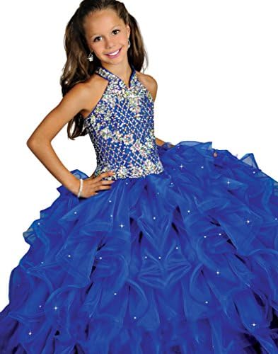 Aisha Girls' Halter First Communion Girl Prom Dress 12 US Blue