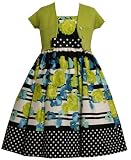 Bonnie Jean LITTLE GIRLS 4-6X 2-Piece LIME-GREEN BLACK WHITE MULTI FLORAL PIRNT Special Occasion Flower Girl Easter Party Dress