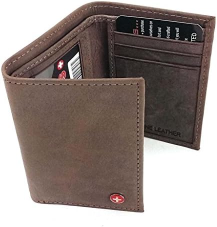 Alpine Swiss Mens Trifold Wallet Genuine Leather Card Case ID Window Billfold NW-Brown