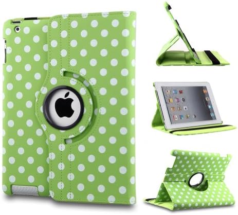 Generic PU Leather Luxury Stylish Slim-Fit Ultra Lightweight 360 Degrees Rotating Swivel Stand Polka Dot Pattern Design Series Smart Cover Case Support Auto Sleep/Wake Feature Protection Magenetic Function & Multi-Angle Viewing for iPad mini 2 iPad with Retina Display 2013 Release iPad mini 2012 Versions + Free Gifts - Green