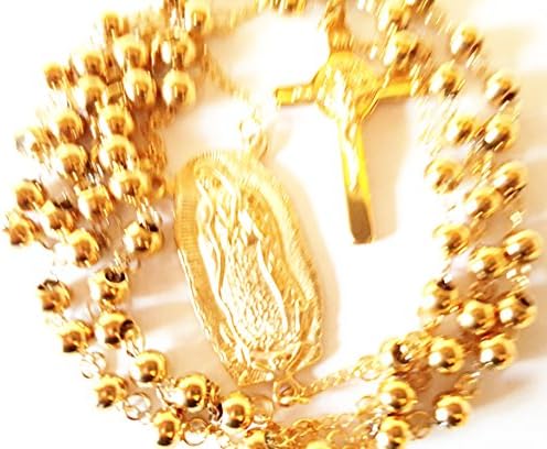 Oro 18K Rosario de Virgin de Guadalupe Joyería de cadena Jesús católico confirmación crucifijo Art Deco