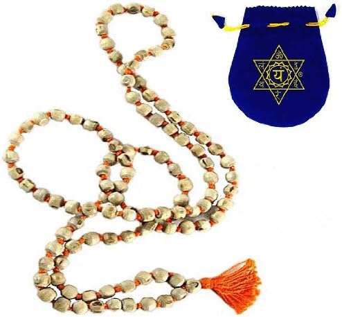 TULSI MALA ~ 108 Round Tulsi Prayer Beads w/ Sanskrit Mala Bag ~ 7mm - 8mm Size