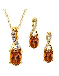 1.76 Ct Oval Ecstasy Mystic Topaz Gold Plated Silver Pendant Earrings Set