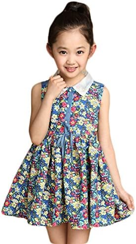 Girl's Knee High Pleated Ball Gown Dress Blue 4