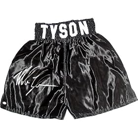 Mike Tyson Autographed Black Boxing Trunks By Steiner Sports