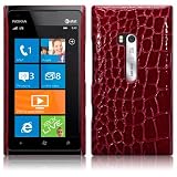 NOKIA LUMIA 900 RED PU LEATHER CROC SKIN BACK COVER CASE, IN QUBITS RETAIL PACKAGING