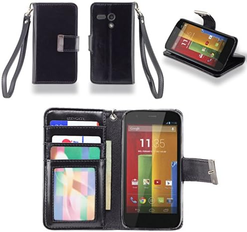 IZENGATE Executive Premium PU Leather Wallet Flip Case Cover Folio Stand for Motorola Moto G (1st Generation) (Black)
