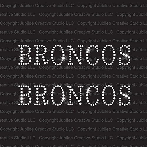 Set of 2 Broncos Team Mascot Iron On Rhinestone Crystal T-shirt Transfers by Jubilee Rhinestones