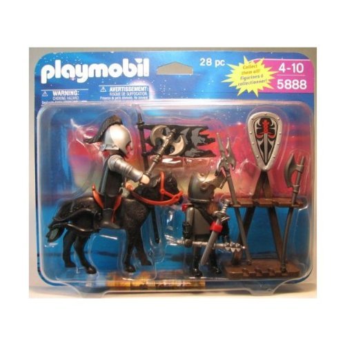 Playmobil 5888 Knight on Horse + Knight w weapons rack