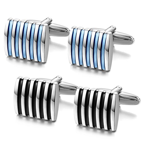 Jstyle Black Blue Cufflinks for Men Shirt Cufflinks Unique Business Wedding